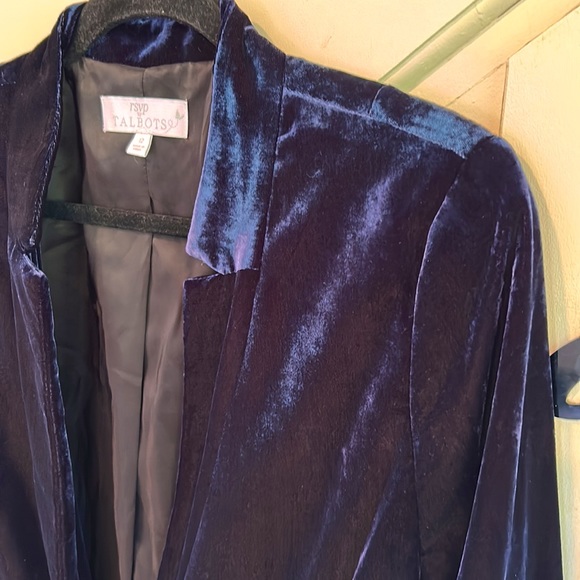 NAVY Panne Velvet lined Jacket Black Satin Tie front TALBOTS RSVP US 12 MINT - Picture 3 of 8